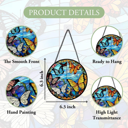 Butterfly Stained Glass Window Hanging, Suncatcher Panel for Window for Indoor Outdoor Decor, Wall Stained Glass for Balcony, Porch, Butterfly Ornament Birthday Gift for Boys and Girls, Housewarming