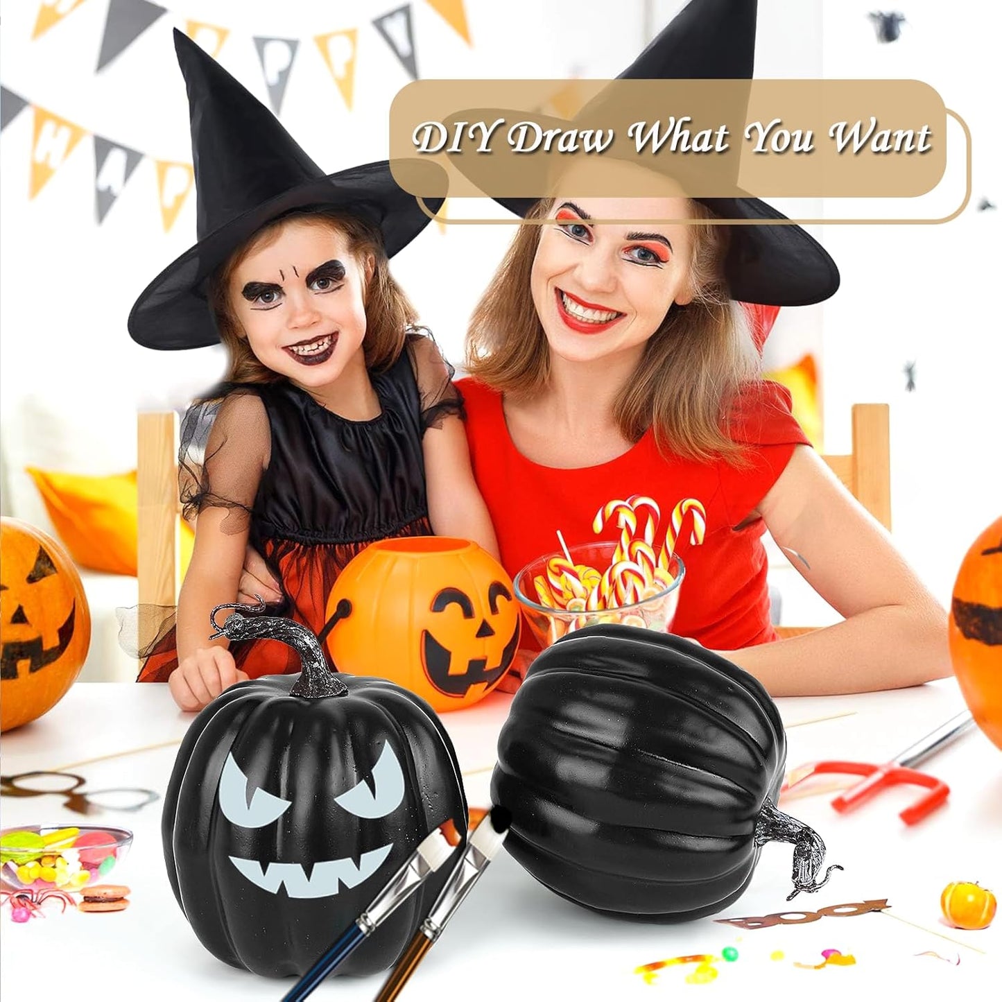 Artmag 6 Inch Large Artificial Pumpkins, 4PCS Big Black Faux Foam Harvest Pumpkins for Fall Autumn Thanksgiving Seasonal Holiday Decor