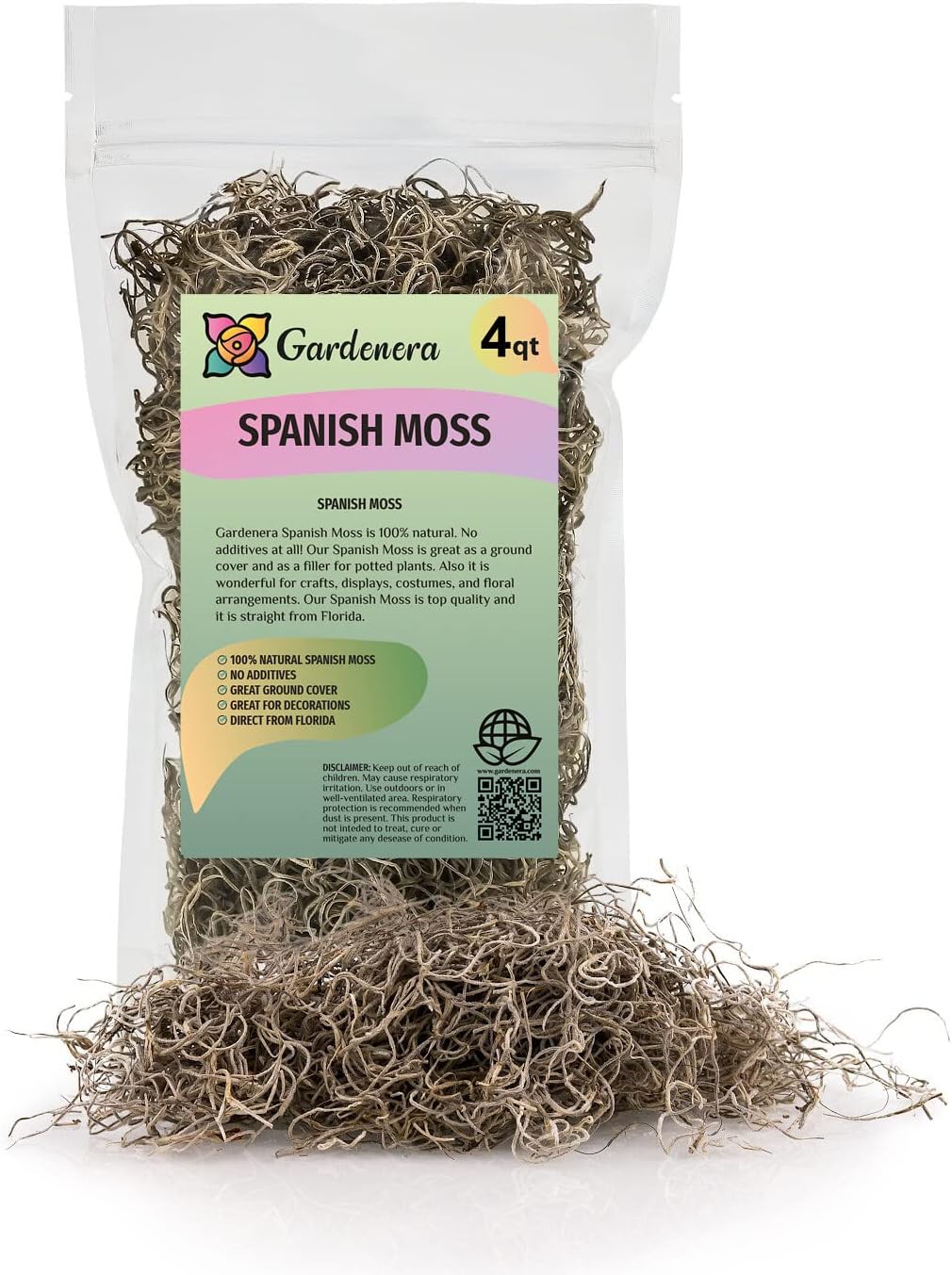 Gardenera Premium Natural Spanish Moss | Natural Preserved - Great Ground Cover - Filler for Potted Plants - 4 Quart Bag