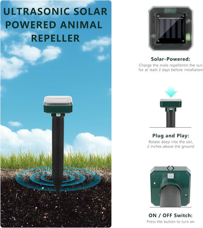 8 Pack Mole Repellent Solar Powered, Upgrade 2025 Waterproof Ultrasonic Gopher Vole Repellent Outdoor, Rat, Squirrel, Skunk, Repellent for Lawn Garden & Yard