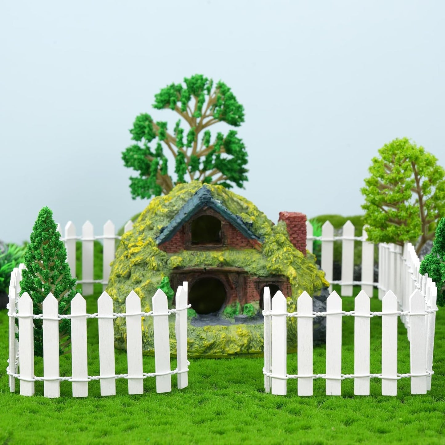 4 Pcs 35 Inch Fairy Garden Decor Mini Fence, Wood Picket Fence for Fairy Garden Supplies, Small Picket Fence for Doll House Decor DIY Crafts Plant Pot Micro Landscape Ornaments