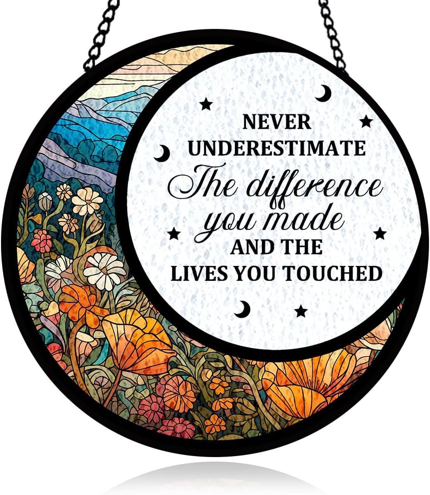 Flower Stained Glass Panel with Moon and Star, Floral Hanging Sun Catcher for Wall, Inspirational Quote Window Ornaments, Uplifting Quote Decor, Gifts for Boys Girls Christmas Housewarming, Birthday