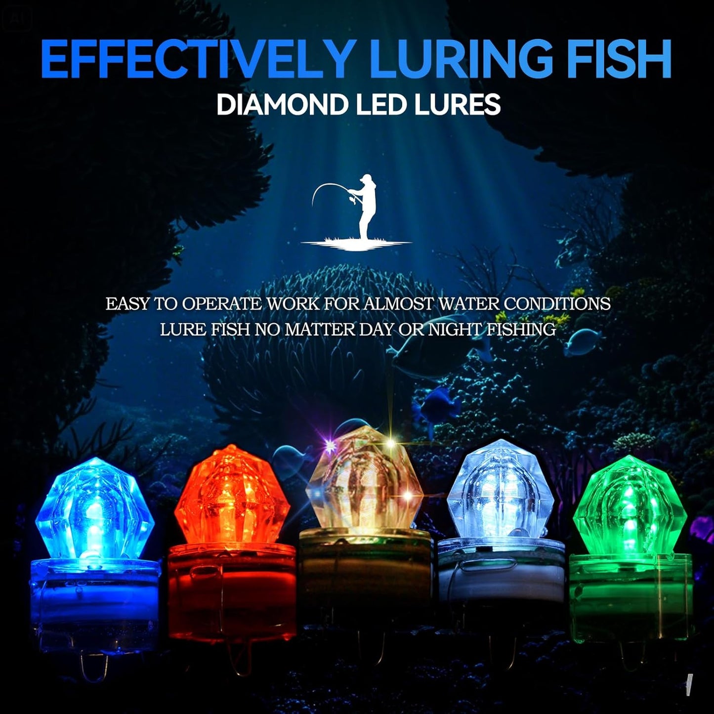LED Underwater Fishing Lures，LED Lighted Bait Flasher，Deep Drop Fishing Lures，Fish Eye Attractive Light Bait Lure Lamp 5PCS