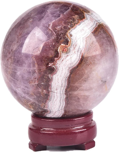 JIC Gem Large Amethyst Healing Crystal Sphere with Stand Amethyst Agate Crystal Decorative Ball for Home Decor Altar Reiki Healing Gift 80-90mm