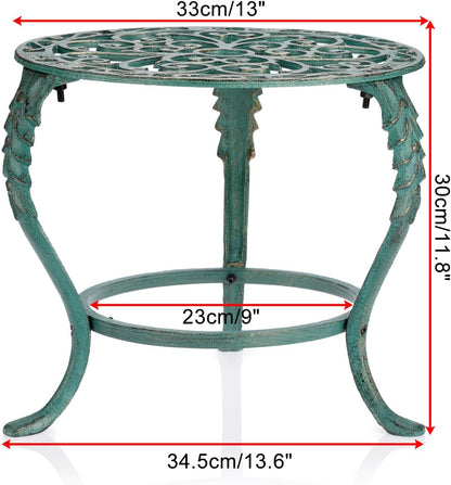 OwnMy Cast Iron Plant Stand Heavy Duty Vintage Wrought Iron Flower Pot Holder, Decorative Pedestal Potted Plant Rack, Indoor Metal Large Plant Stand for Outdoor Patio Garden Home, Antique Green