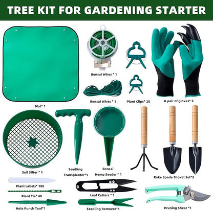 175-Piece Gardening Kit with Bonsai Tools, Succulent & Herb Planting Set, Pruning Shears, Seed Trays, Waterproof Mat – Durable BPA-Free Indoor & Outdoor Garden Tool Set Gift