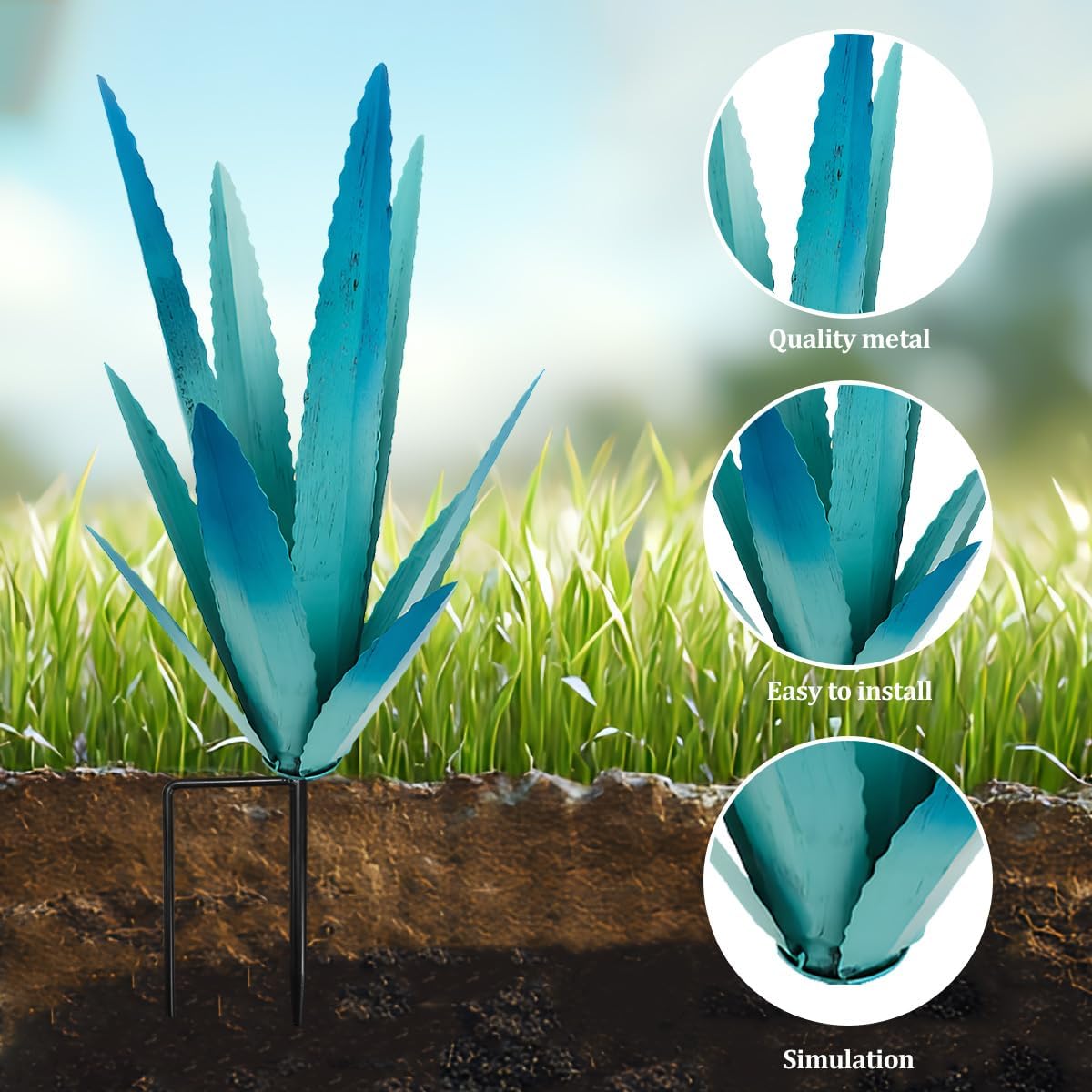 EROCK 2 Pcs Tequila Rustic Sculpture, Wind Resistant Metal Agave Plant Outdoor Home Decor, DIY Rustic Hand Painted Metal Agave Garden Art Plant Country Sculpture Statue Patio Stake Lawn Ornament Gift