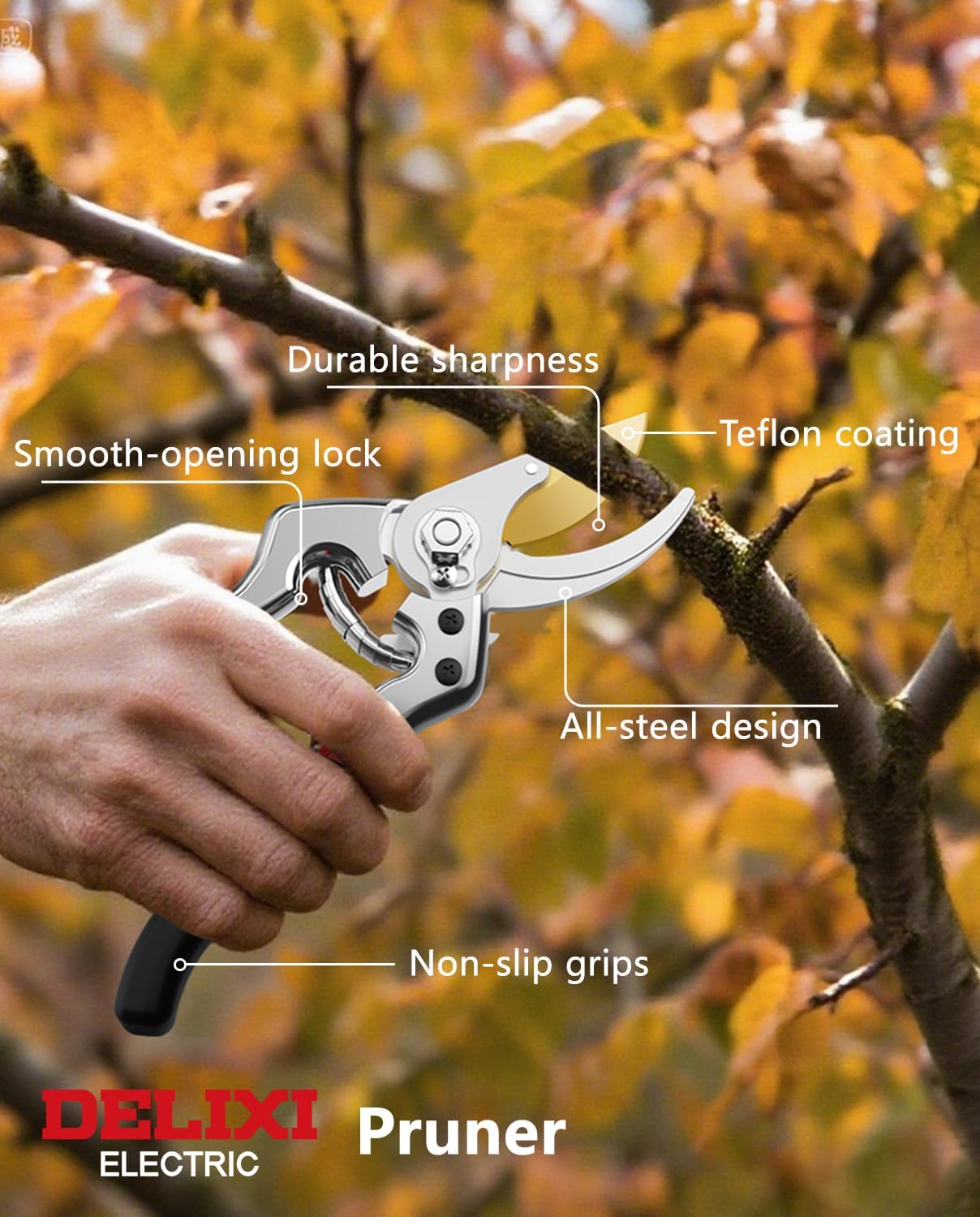 9.25" Heavy Duty Pruning Shears (Professional Bypass Garden Clippers with SK5 Steel Teflon Coated Blade)(1" Cutting Capacity, 2.17" Max Opening) Gardening Scissors for Plants, Flowers, Shrubs & Trees