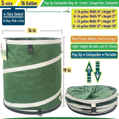 16-Gallon Collapsible Trash Can (16x19 in) Hard-Shell Bottom Yard Garden Bag for Pop-Up Trash Can,Recycling Bin,Yard Waste Container,RV Camping Waste Bin,Laundry Hamper,Lawn Grass,Leaf Bag,Weed Basket