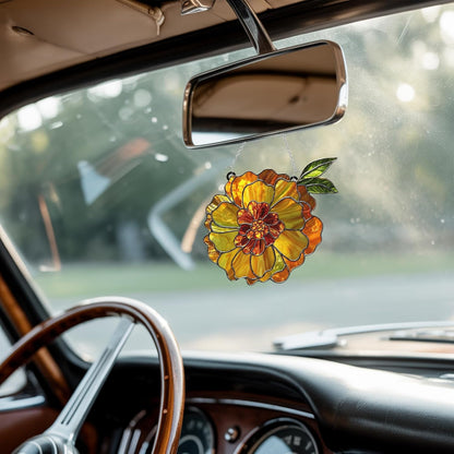 Marigold October Birth Month Flower Acrylic Suncatcher Stained Glass Effect Window Car Hanging Christmas Ornament Indoor Outdoor Decor Garden Sun Catcher Panel Flower Lover Gift for Women Mom Grandma
