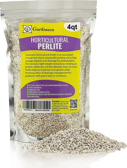 Premium Organic Perlite - (Made in Ukraine) Horticultural Soil Amendment for Indoor & Outdoor Container Plants for Drainage Management and Enhanced Growth - 4 Quart