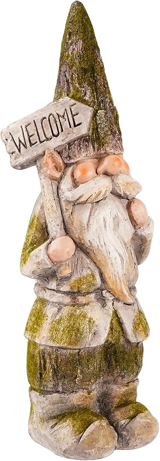 14”H Garden Gnomes Outdoor, Funny Porch Greeter Welcome Gnomes Decorations for Yard Patio Lawn, Resin Gnome Statues for Garden Decor, Unique Christmas Gnome Gift for Women