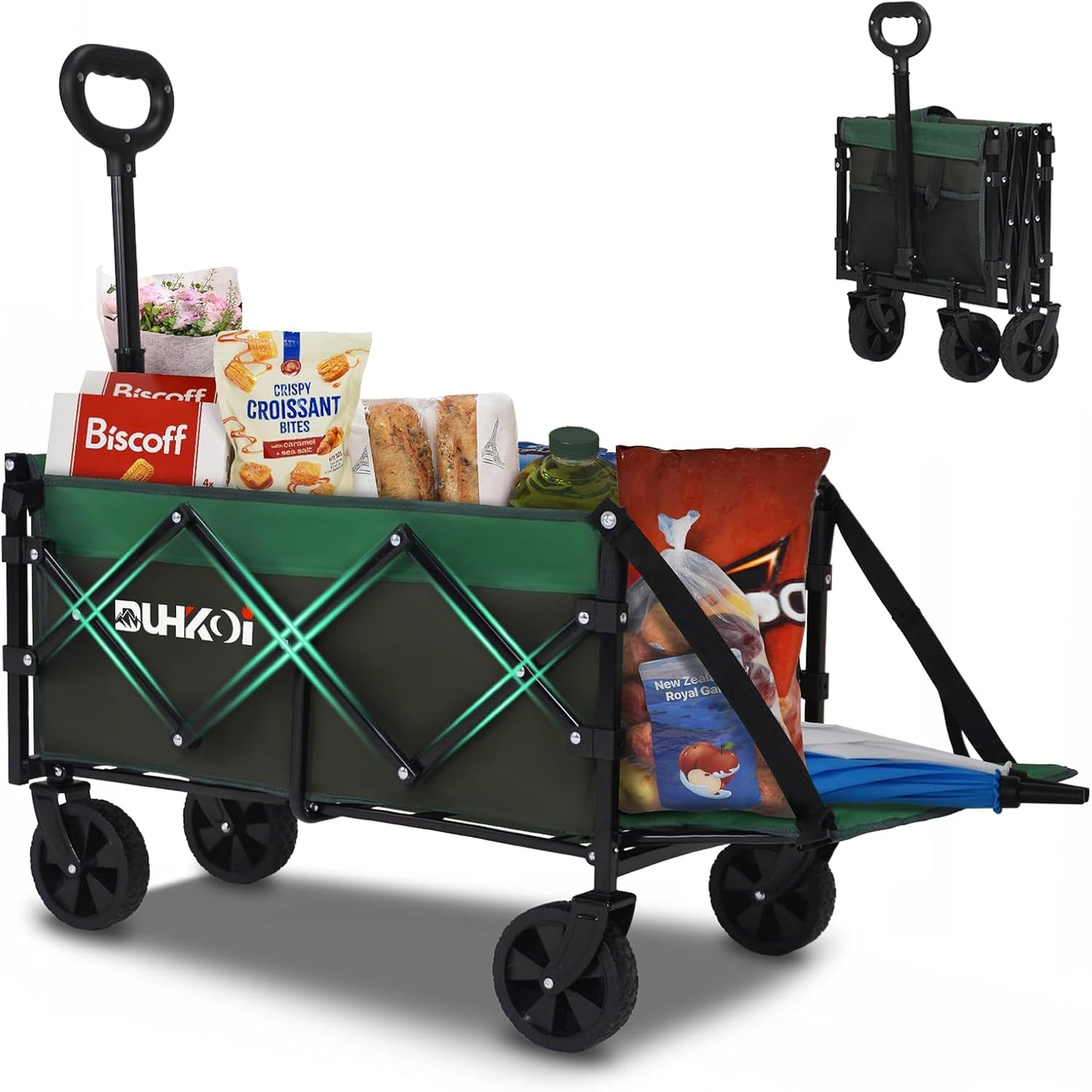 Collapsible Tailgate Wagon with Wheels, Compact Size Folding Utility Cart, 380LBS Capacity for Garden, Grocery, Beach, Camping – Portable Heavy Duty Cart(Army Green)