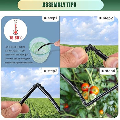300Pcs Drip Irrigation Fittings Kit for 1/4" Tubing, Drip Line Connectors for Drip Systems- Drip Emitters, Nozzles, Nozzle Tees, Single barbs, 4-Way Connectors, End Plugs, Elbows, Tees, Couplings