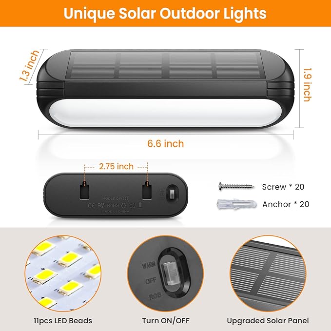Outdoor Solar Lights for Outside, 10 Pack Bright Solar Fence Lights with Multi-Color Changing & Warm White Mode, Upgraded Solar Step Lights Outdoor Waterproof for Garden Deck Post Stair Wall