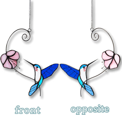 Handmade Hummingbird Stained Glass Suncatcher - Waterproof Outdoor Window & Garden Decor, Unique Gift with Suction Hooks for Home Holidays