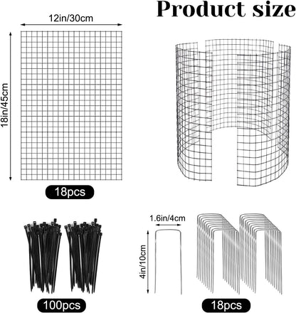6 Pack 18'' x 12'' Large Wire Plant Protector from Animals, 18 Pcs Metal Plant Cage Chicken Wire Cloche with Ground Stakes and Nylon Tie to Keep Animals Out, Garden Protection Bunny Barricade