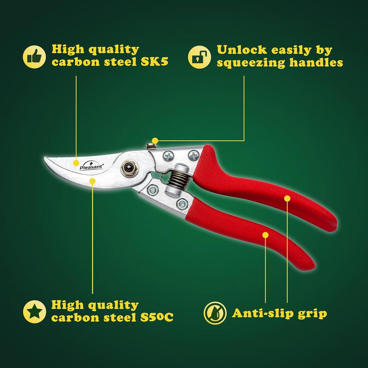 Pleasant Plus 8 inch Bypass Pruning Shears, Hand Pruners, Garden Clippers., Professional-Grade for Bonsai, Indoor and Outdoor plants, Tree Branchs, Sharp Blades, Ergonomic, Durable Aluminum Handles