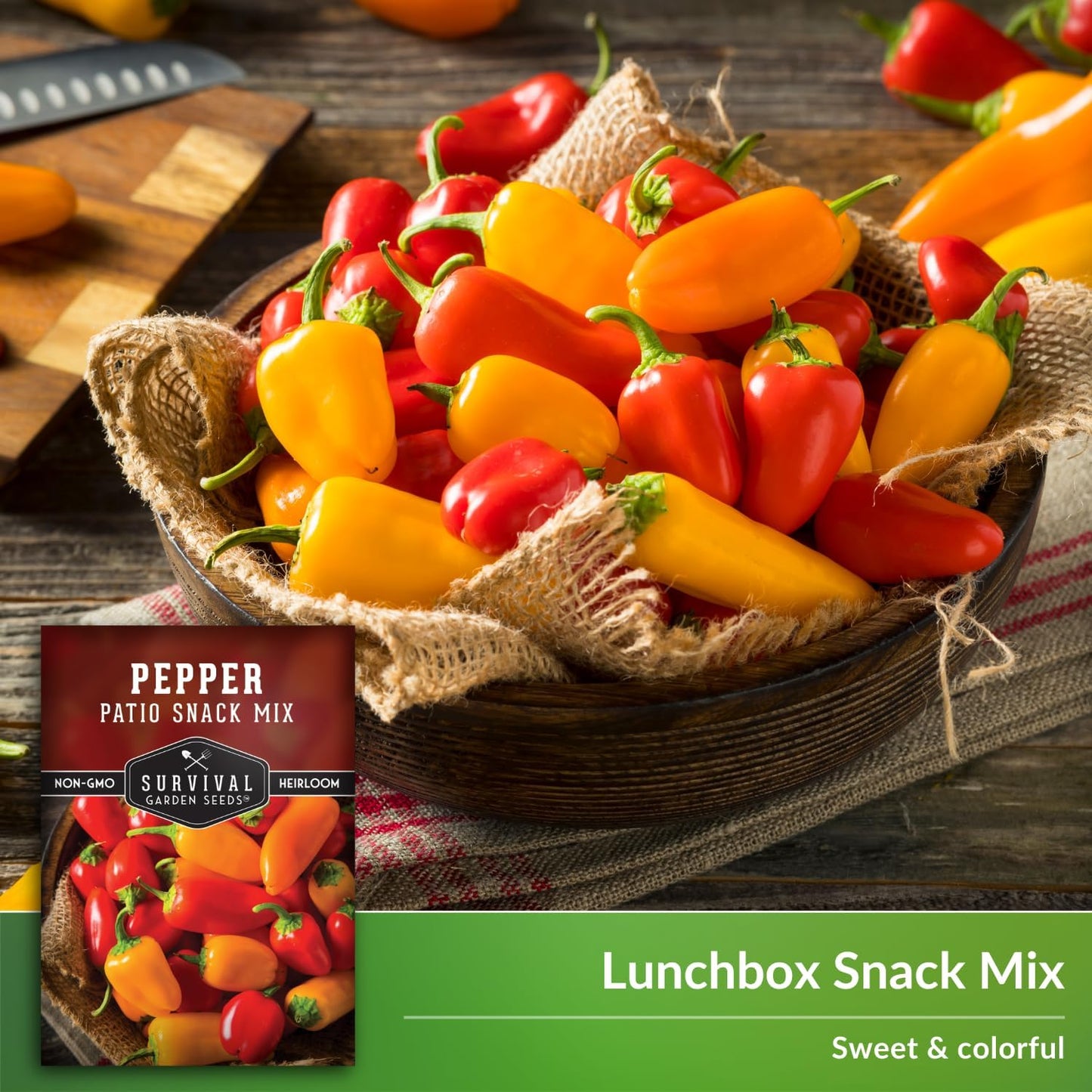 Patio Snack Mix Mini Sweet Pepper Seeds for Planting | Compact Lunchbox-Style Heirloom Variety – Non-GMO Container Garden Peppers – Survival Garden Seeds (1 Pack)