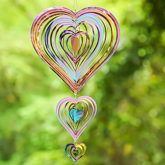 Wind Spinners Outdoor, 3D Heart, Gradient Rainbow Color, 14 inches Stainless Steel Metal, Hanging Wind Spinners, Garden, Yard Décor, Outside, Gifts for Women Mom Wife