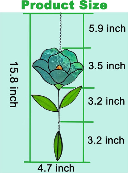 Flower Suncatchers, Stained Glass Window Hangings, Garden Suncatchers for Window and Wall Decor (B-Green)