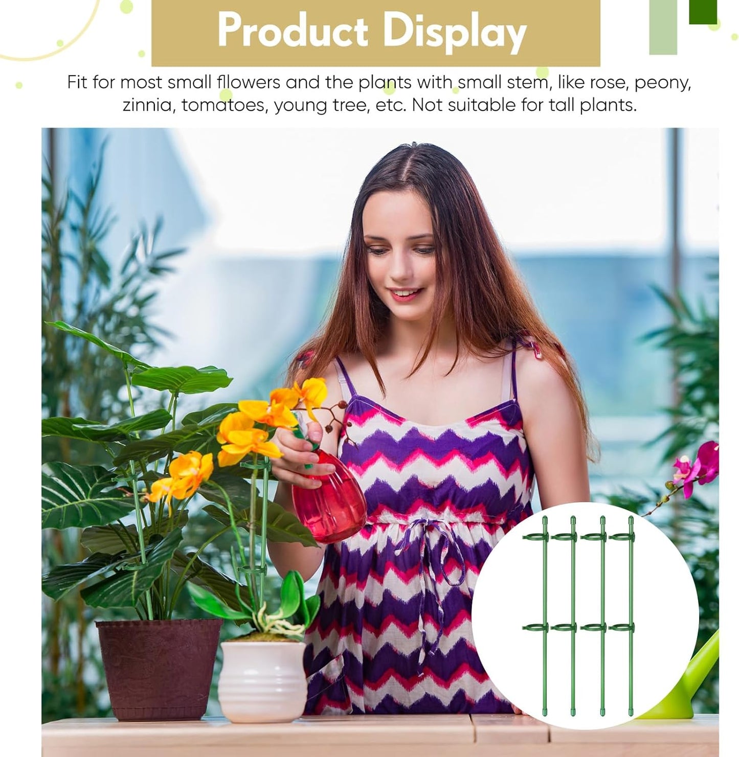 meekoo 60 Pcs Adjustable Garden Plant Support Stakes Single Stem Plant Cage Support Rings with Clips and Connect Pipe for Orchid Rose Tomato, 12 Inch (Green)