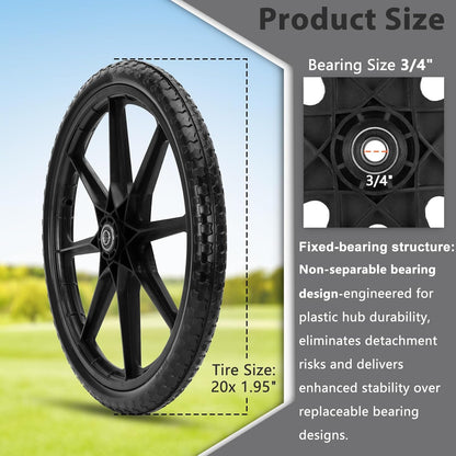 Upgraded 20x1.95" Flat Free Tires Compatible with rubber-maid Wheelbarrow Wheels, 20" Flat Free Tires with 3/4" Bearing Replacement for Cart Wheels/Big Wheel Utility Carts(3/4" Bearing)