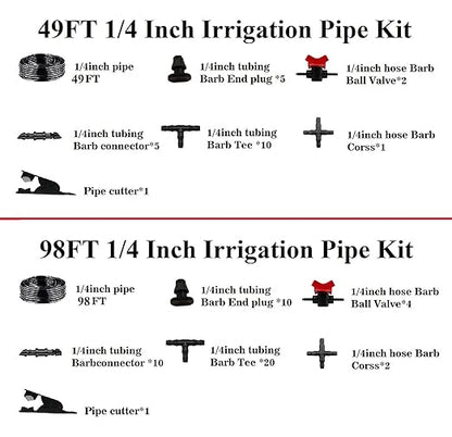 Drip Irrigation Kit, 1/4 Inch Polyethylene Distribution Irrigation Pipe for Micro-Spraying, Emitter Connecting Pipe Kit, DIY Garden Water-Saving Irrigation System with Blank Branch Hose. (01, 49FT)