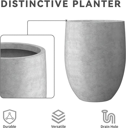 Kante 21.7" H Natural Concrete Tall Planter, Large Outdoor Indoor Decorative Pot with Drainage Hole and Rubber Plug, Modern Round Taper Style for Home and Patio