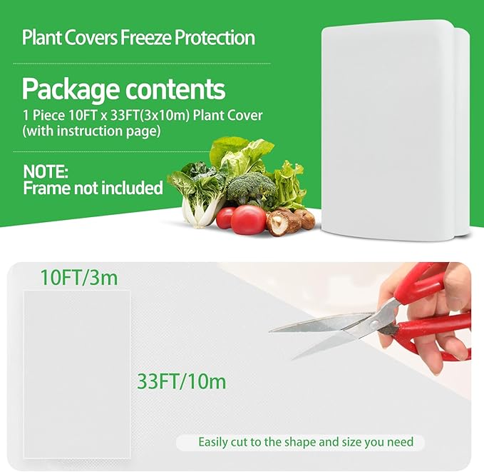 Plant Covers Freeze Protection, 10x33ft Green Frost Blanket for Winter, 1.23 oz/yd² Fabric, Premium Frost Protection Cover, Breathable Garden Row Covers for Outdoor Plants
