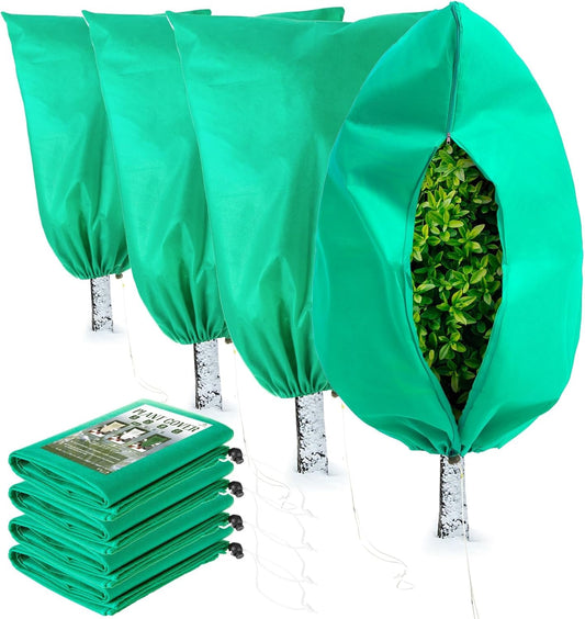 Homimp Plant Covers Freeze Protection, 4 Pack Frost Covers with Zipper Drawstring (23.6" x 31.5") Plant Protection Cover Bags for Outdoor Winter Frost Cold Weather Shrubs Trees Jacket Covers(Green)