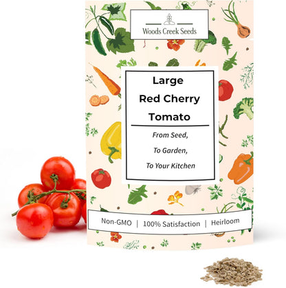 Woods Creek Seeds: Large Red Cherry Tomato Seeds for Planting - Over 450 Heirloom Tomato Seeds for Planting Outdoors, Indoors, Patio or Home Plant Garden - Non-GMO Seed Pack of Tomatoes