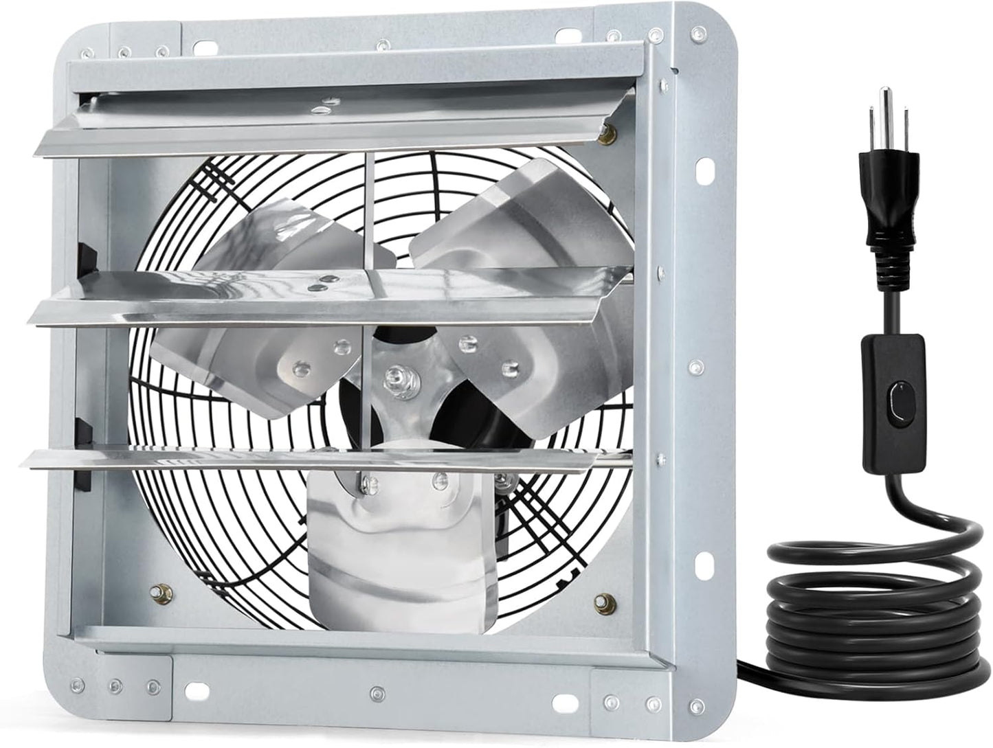 Criditpid 14 Inch Shutter Exhaust Fan, Wall Mounted Vent Fan for Garage, Attic, Greenhouse, Shop, Chicken Coop, 1088 CFM 1450 RPM High-Speed Louvered Exhaust Fan with ON/OFF Switch 1.8M Power Cord Kit