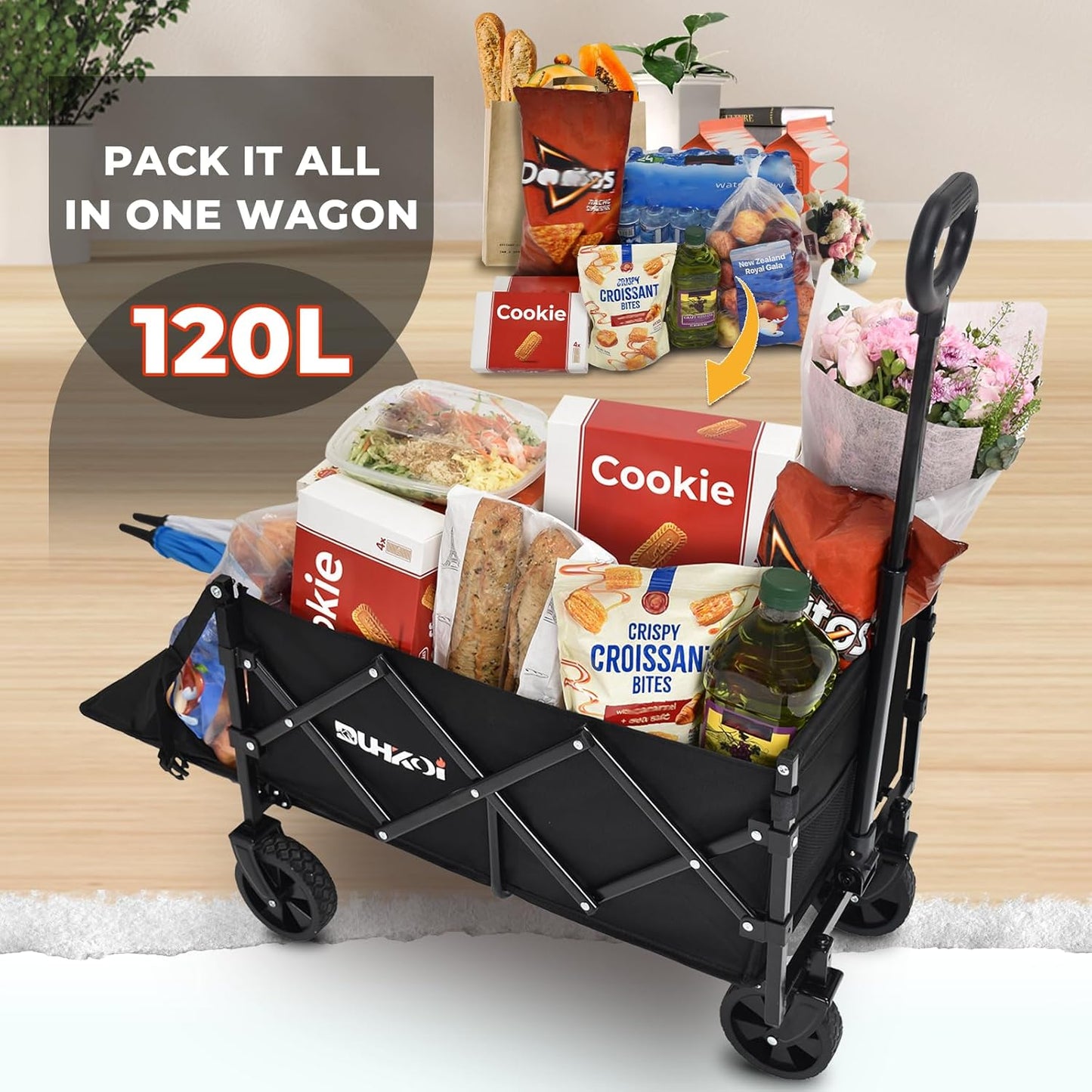 Collapsible Tailgate Wagon with Wheels, Compact Size Folding Utility Cart, 380LBS Capacity for Garden, Grocery, Beach, Camping – Portable Heavy Duty Cart