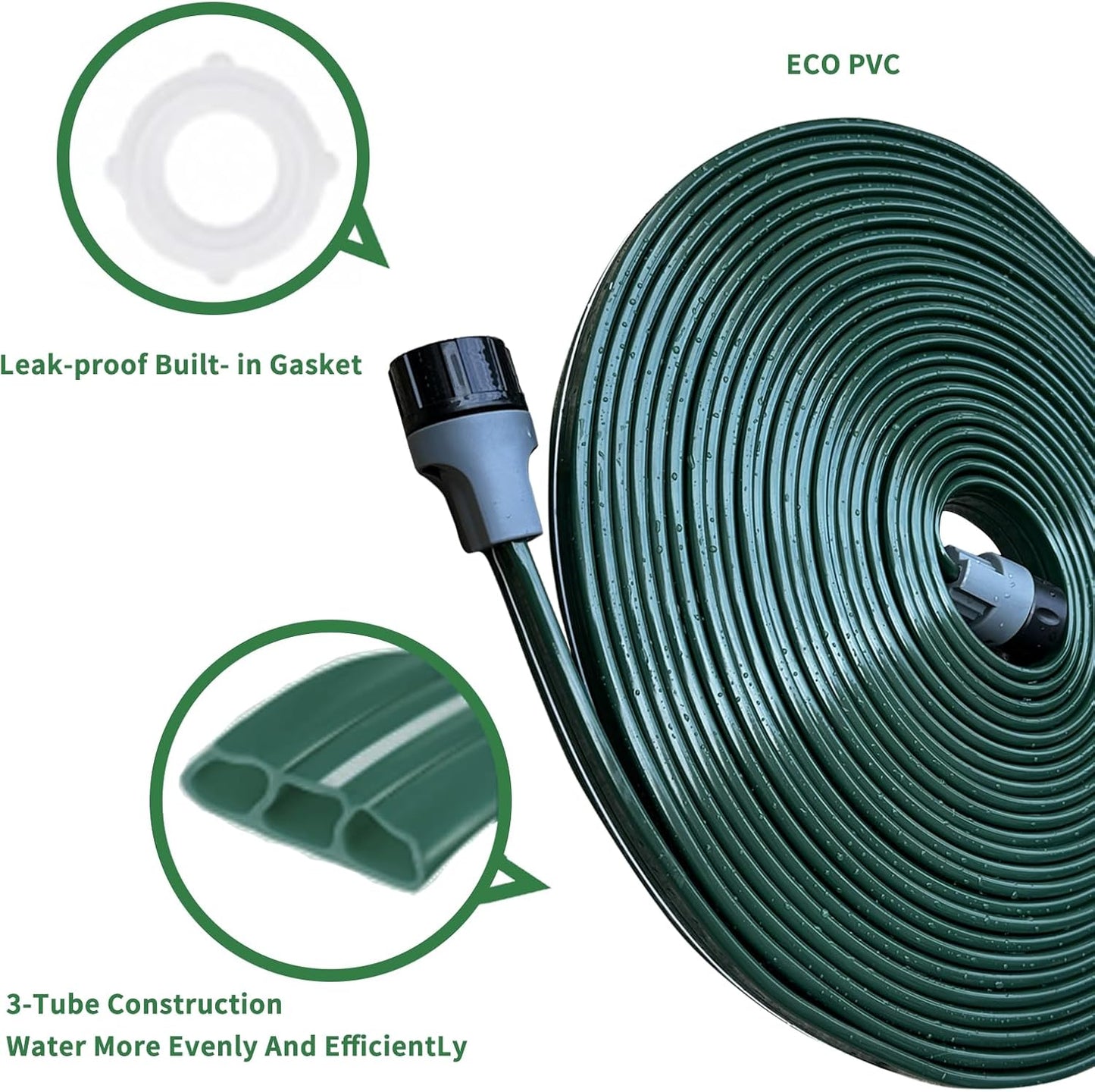 Watoo 2025 Sprinkler Hose & Soaker Hose for Yard - 150 FT Reinforced Flat Garden Hose with Holes, Heavy Duty No-Kink Lawn Irrigation Hose (Includes Stakes, High Pressure Spray)