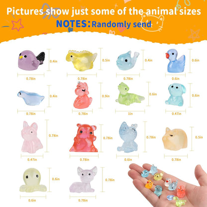 200 Pcs Tiny Resin Animals to Hide, Mini Luminous Resin Animals Bulk for Miniature Fairy Garden Accessories Micro Landscape Aquarium Cake Potted Plants Dollhouse Moss Patio Home Decor Crafts