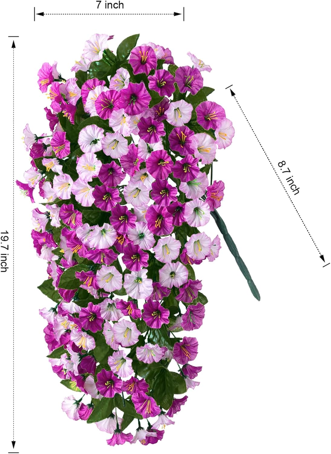 HyeFlora Artificial Fake Hanging Flowers Plants for Outdoor Outside, 2PCS Faux Silk Morning Glory Trailing Vines UV Resistant Look Real for Home Planter Porch Patio (Light Fuchsia+Fuchsia)
