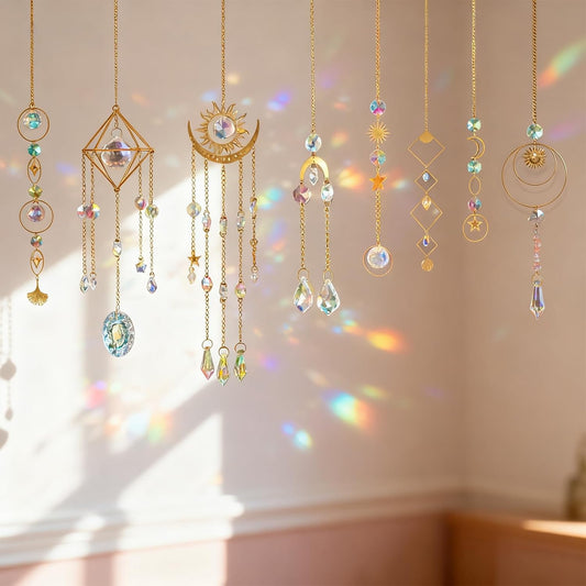 DIY Crystal Suncatcher kit with Wind Chime/Sun and Moon,Sun Catcher Dream Supplies Arts and Crafts