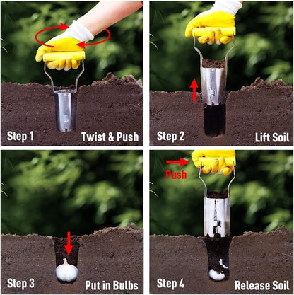 Jardineer 3PCS Bulb Planter Tools Set, Long Handle Bulb Planting Tool and Small Flowers Transplanter Tool for Tulips, Daffodils, Lily
