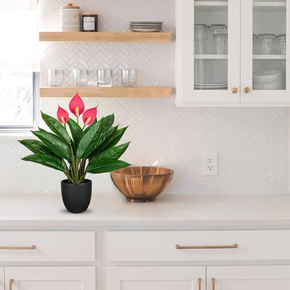 20'' Realistic Pink Anthurium Artificial Plant, Fake Potted Plants for Home Office Farmhouse Kitchen Bathroom Table Shelf Decor