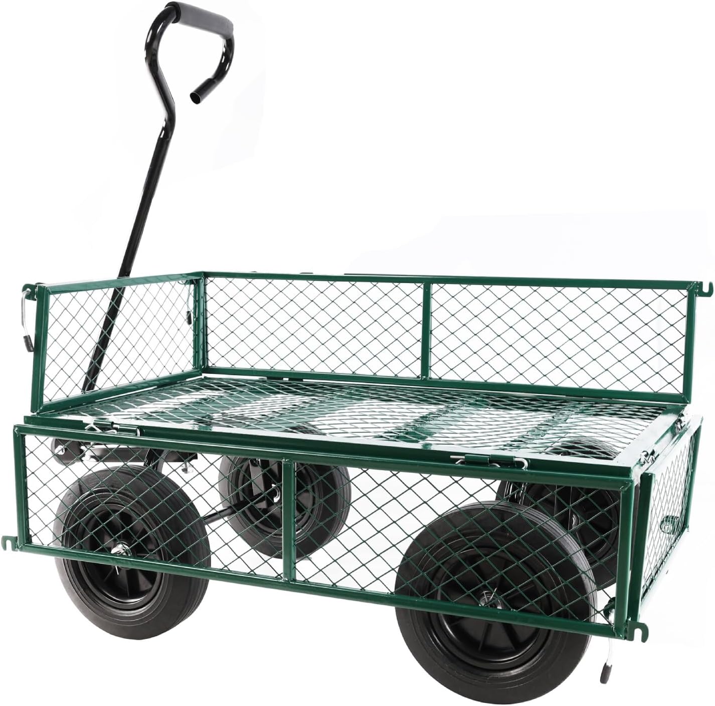 Heavy-Duty Solid Tire Garden Dump Cart - 4.86 cu. ft. Yard Wagon Cart with 600 LBS Capacity & Spacious Mesh Bed (37" x 19.5") - No-Flat Tires, Utility Wagon
