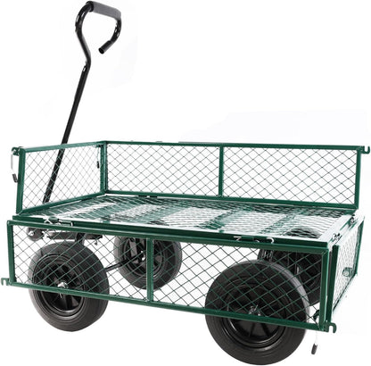 Heavy-Duty Solid Tire Garden Dump Cart - 4.86 cu. ft. Yard Wagon Cart with 600 LBS Capacity & Spacious Mesh Bed (37" x 19.5") - No-Flat Tires, Utility Wagon