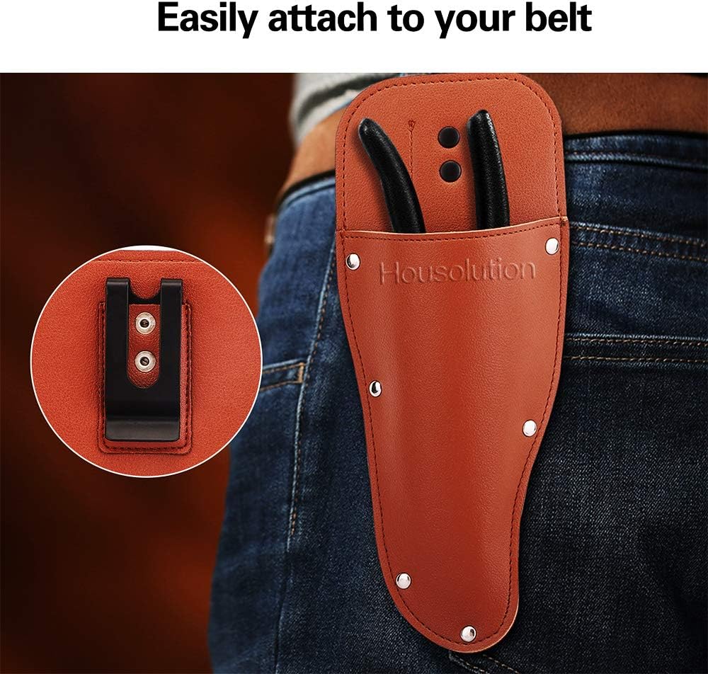 Housolution Garden Pruner Sheath, Pruner Tool Holster, Premium PU Leather Holster Protective Case Cover Scabbard for Gardening Pruning Shears Scissor - Brown