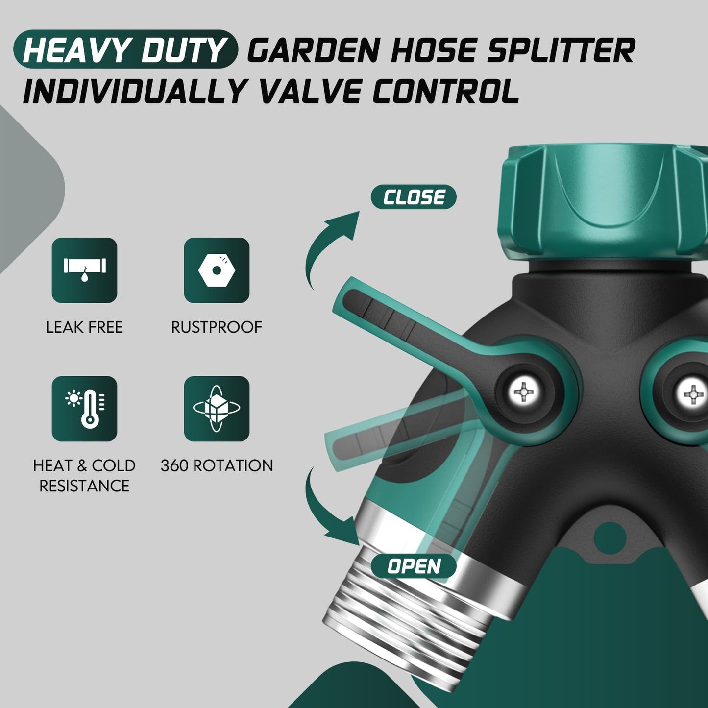 2 Way Garden Hose Splitter with Shut Off Valve,Water Spigot Splitter for 3/4" Hose Connector,Heavy
