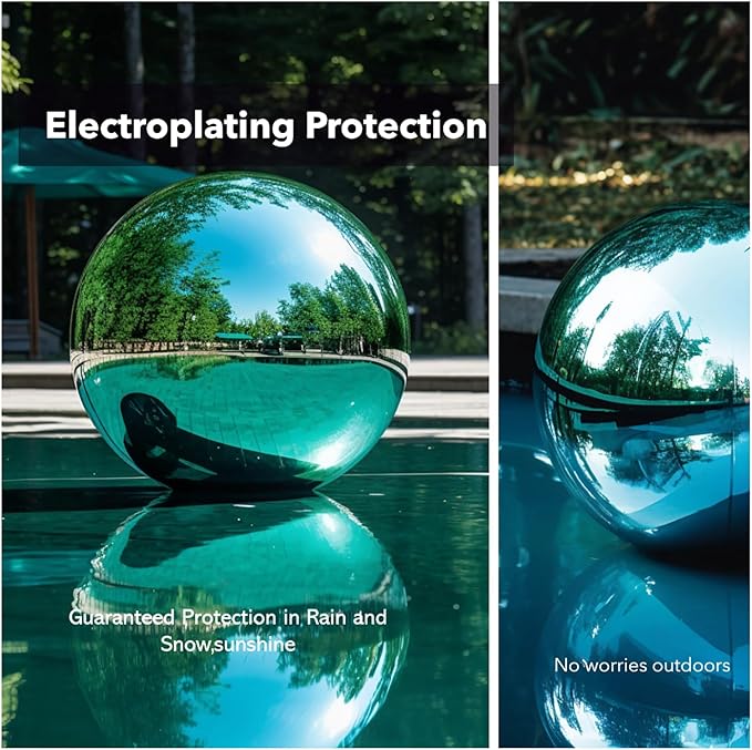 10 Inch Stainless Steel Gazing Globe, Hollow Ball Mirrored Surface Polished Shiny Sphere,Garden Stainless Steel Gazing Ball for Outdoor Lawn Pond Yard Ornament(Light Blue)