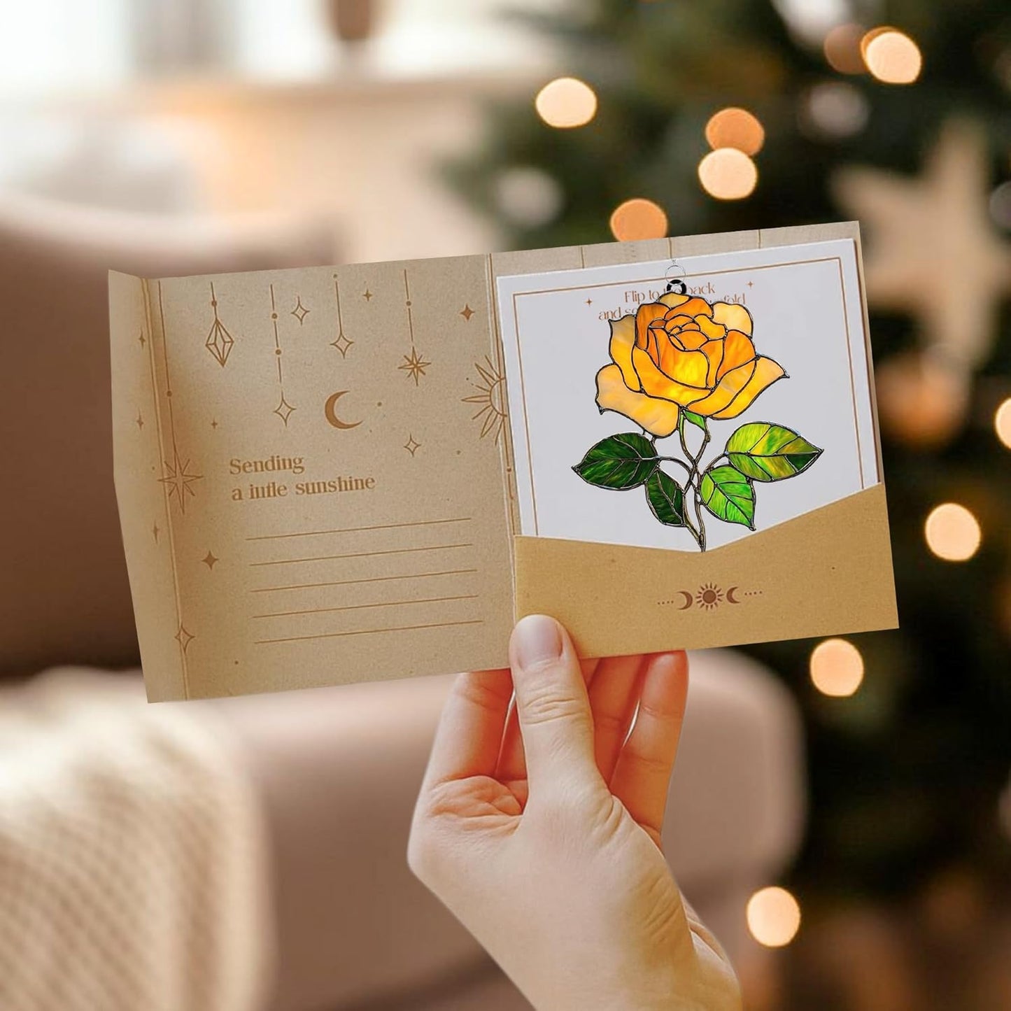 Rose Flower Acrylic Suncatcher Stained Glass Effect Window Car Hanging Christmas Ornament Indoor Outdoor Decor Garden Sun Catcher Panel Gifts for Flower Lover for Women Mom Grandma