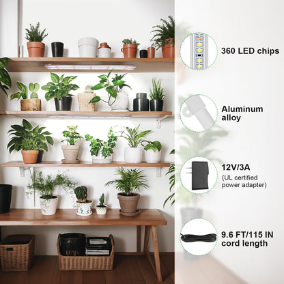 Wiaxulay Grow Lights for Indoor Plants, 360 LEDs Full Spectrum Plant Grow Light, 6 Bars/16 in Grow Light Strip with Auto Timer 6/12/16 Hrs, 3 Switch Modes, 5 Dimmable Levels for Hydroponics Succulent