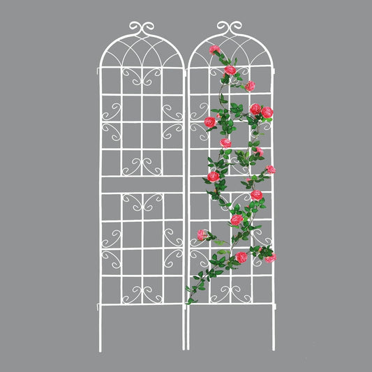 2 Pack Metal Garden Trellis 71" H Fence Rustproof Garden Trellis for Climbing Plants Support Roses Flower Outdoor Lawn, Cream White