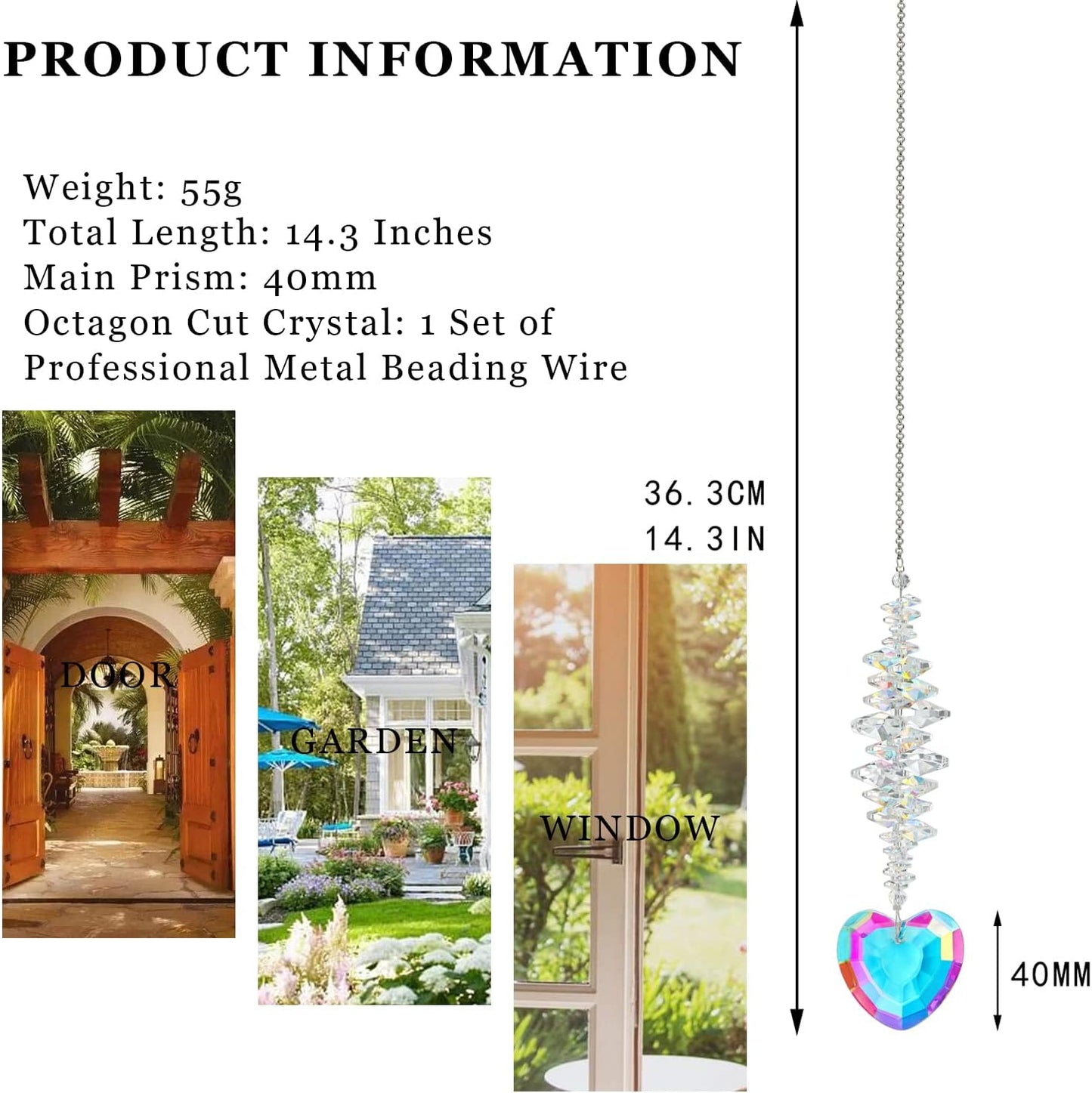 Heart Shaped Suncatcher Crystal Colorful Beads Prisms Pendant Sun Catcher Crystals for Windows Indoor Outdoor Garden Hanging Ornament Gifts for Mothers Christmas Decor