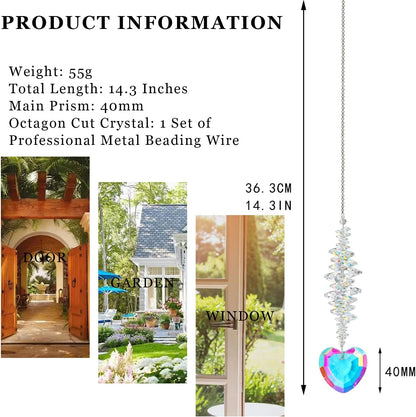 Heart Shaped Suncatcher Crystal Colorful Beads Prisms Pendant Sun Catcher Crystals for Windows Indoor Outdoor Garden Hanging Ornament Gifts for Mothers Christmas Decor